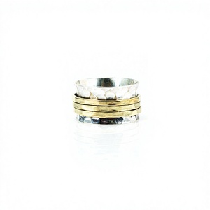 Triple Brass <b>Spinner</b> <b>Ring</b> Hammered Silver Band 925 Handmade Classic IGI Certified Engagement Anniversary Children's Fidget <b>Ring</b> - Product Image 3