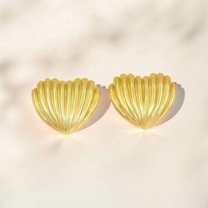 ต่างหูแบบติดหูรูปหัวใจดอกไม้เคลือบทอง 14K ทำจากสแตนเลสสตีลสำหรับผู้หญิง - เครื่องประดับสำหรับงานปาร์ตี้สุดอินเทรนด์ - Product Image 3