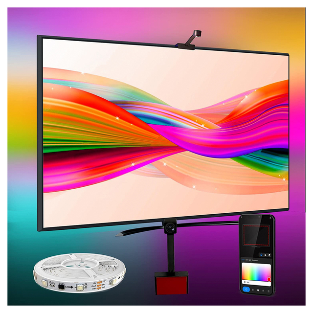 Daybetter RGBIC 55-65inch Sync Sensing Tuya Wifi App Google Alexa Voice Control Strip Immersion LED TV Backlight with Camera
