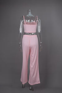 QINSI ev giyim kolsuz rahat kaşkorse pantolon örme 2 parça Set pijama nefes yaz katı Pointelle gecelikler - Product Image 5