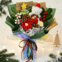 Buket Bunga Natal Rajutan Tangan Benang Bunga Buatan Pengaturan Bunga Liburan Hadiah Kustom Grosir