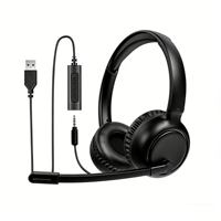 Casque 2-en-1 USB double port + DC3.5mm, filaire, circum-auriculaire, avec micro anti-bruit et contrôle du volume/muet pour bureau téléphonique