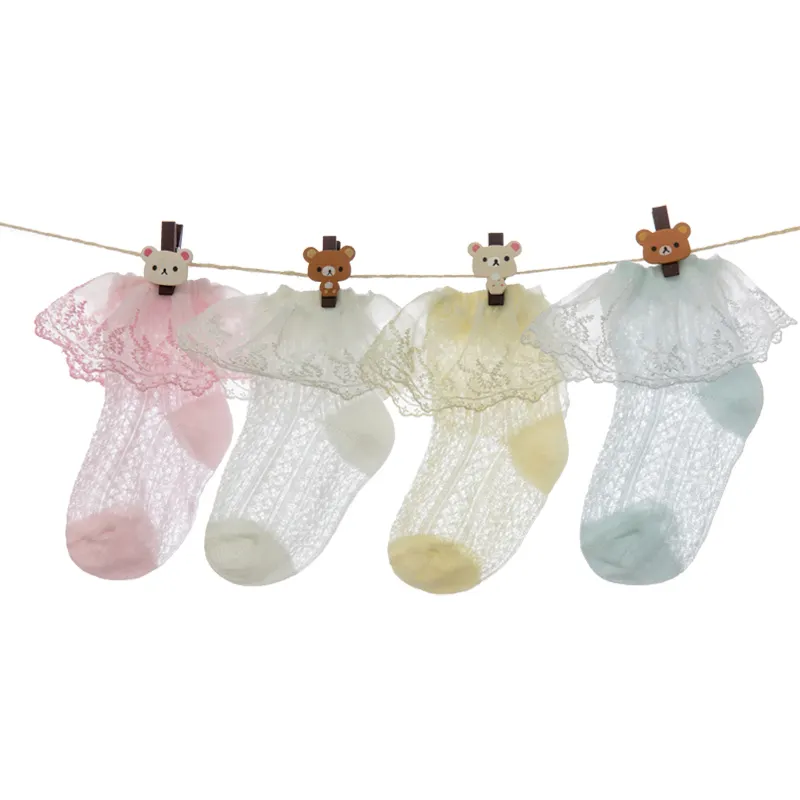 Wholesale Fashionable Summer Girls Gridding Lace Baby Children Princess Ultrathin Ruffles Socks