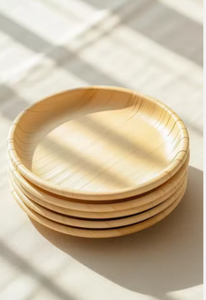 Assiettes et bols biodégradables en feuilles d'arec légères |   Vaisselle jetable de style traditionnel |   Écologique, 200 unités, usage quotidien - Product Image 2
