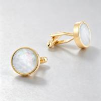 Boutons de manchette de luxe pour hommes en laiton plaqué or et perle blanche Boutons de manchette de forme ronde pour hommes