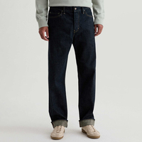 Jeans en denim selvedge vintage coupe droite pour homme, délavage foncé, fermeture éclair, qualité supérieure