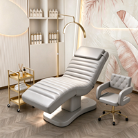 Ensemble de lit de beauté électrique de luxe en cuir pour soins du visage et des cils avec chaise d'esthéticienne, chariot et lumière demi-lune pour salon de beauté