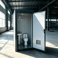 Unité Sanitaire Préfabriquée Publique en Structure Acier avec WC à Chasse d'Eau, Lavabo et Sol Antidérapant pour Camps d'Accueil d'Urgence