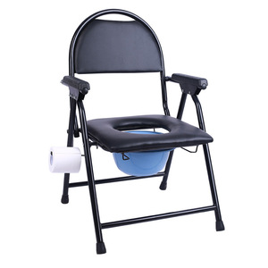 Folding Commode Chair For Elderly And Pregnant Portable Toilet Chair With Seat <b>Cushion</b> And Paper Holder - Product Image 2