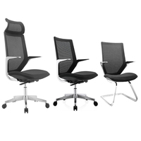 Chaise de bureau de direction moderne de luxe, pivotante, élégante, avec accoudoirs fixes, en cuir et maille, design ergonomique et confortable