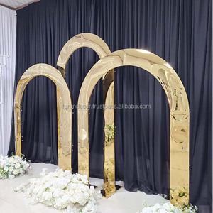Furun Factory Customized Gold <b>Mirror</b> <b>Flower</b> Frame Stainless Steel Wedding Arch Backdrop Stand Party Event Decoration - Product Image 2