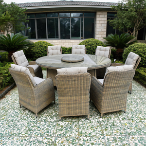 Factory Direct Wholesale 8-Seat Full <b>Round</b> Rattan Dining Set with Lazy Vintage <b>Patio</b> <b>Table</b> & Chairs for Hotel & Projects - Product Image 1