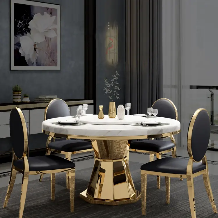 Ensembles de Table à manger contemporain en acier inoxydable, pas cher, prix usine, Tables de Banquet de famille, taille personnalisée, Tables de Restaurant en marbre