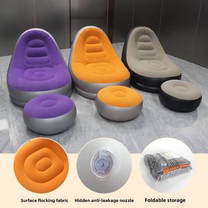 <b>Inflatable</b> Lounge Chair for Adults Portable Folding <b>Inflatable</b> Blow Up Couch with Foot Stool Lazy Flocking Recliner Chair - Product Image 4