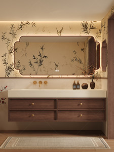 Mueble de baño colgante de pared con espejo inteligente y lavabo integrado sin juntas, estilo Song de inspiración antigua. - Product Image 2