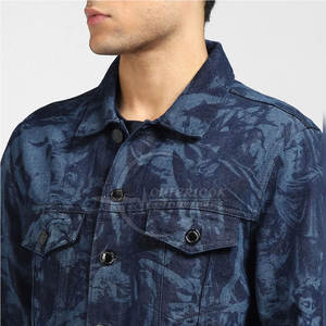 Veste en jean longue et extensible en coton pour hommes, veste en jean d'hiver bleue sur mesure pour hommes, grande taille - Product Image 5