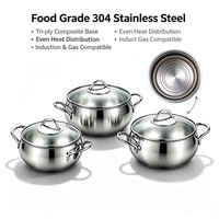 Ensemble de casseroles en acier inoxydable écologiques de qualité supérieure, compatibles avec l'induction et le gaz, avec couvercle en verre, finition antiadhésive, passe au lave-vaisselle et au four