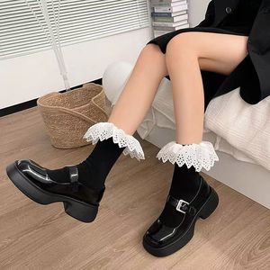 Lace <b>Socks</b> Women Mid Calf Cotton Solid Color Elegant Breathable Sweat Absorbing Odor Resistant Youth Style - Product Image 2