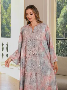 Heavy Embroidery Rhinestone & <b>Sequin</b> Printed Maxi Dress, Elegant A-Line <b>Flared</b> Gown, Luxury Socialite Style, Women's Long Dress - Product Image 4