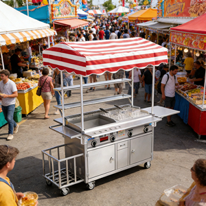 Convertible 4 <b>Wheel</b> Mobile Snack Food Service Cart Stainless Steel Rust Resistant Grill Built-In Heater Outdoor 2 Years Warranty - Product Image 3
