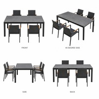 Ensemble de table à manger d'extérieur avec plateau en pierre de 2000 mm et 4 chaises en maille pour patio, mobilier de jardin en gros, directement de l'usine