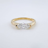 Anelli di Fidanzamento Minimalisti alla Moda, Semplici e Freschi, con 2 Punte, Gambo Dritto, Diamante da Laboratorio Marquise in Oro Giallo 18K, Squisiti per Donne