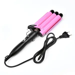 1 Inch Ceramic Tourmaline with Temperature Adjustable Hair Waver Style Tool 3 Barrel Curling Iron-Dual Voltage Hair Crimper