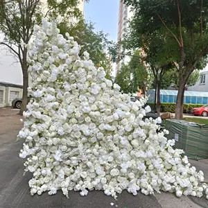 ผนังดอกไม้3D สีขาวทรงสามเหลี่ยมขนาด8x8ฟุตสำหรับตกแต่งงานแต่งงานไอเดียใหม่ๆ