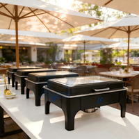 Luxe roestvrijstalen glazen chafing dish buffet warmhoudpan 9L capaciteit warmwatercirculatie 50-70°C
