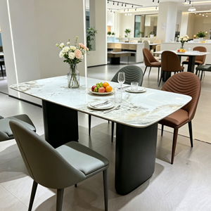 Ensemble de table à manger rectangulaire moderne en marbre avec 6 chaises en cuir PU, design minimaliste, meubles pour la maison - Product Image 5