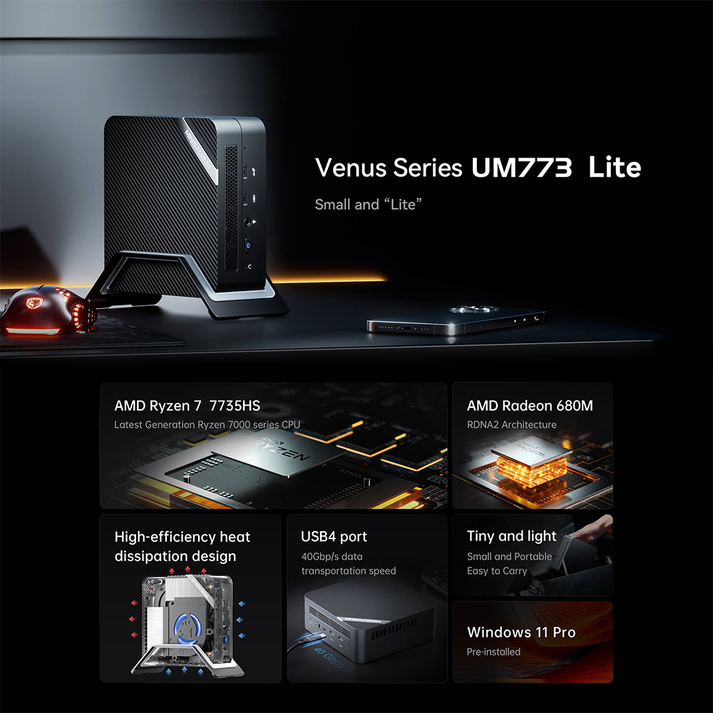 MINISFORUM UM773 Lite - Desktop Gaming Mini PC with AMD