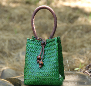 Retro delle donne del sacchetto di <span class=keywords><strong>mano</strong></span> della borsa di paglia di colore per il tempo libero borsa da viaggio borsa da spiaggia rattan sacchetto tessuto - Product Image 4