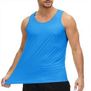 Custom Logo Men's Breathable Knitted Polyester/Cotton Quick Drying Stretchy Lightweight Casual Crew Neck Tank Top Solid Color - Product Image 3