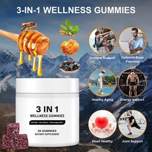 OEM/ODM 3-in-1 Wellness Sea <strong>Moss</strong> Shilajit Ashwagandha Gummies for Adults Immune Support &amp; Energy 30-count Gummy Candy - Product Image 2