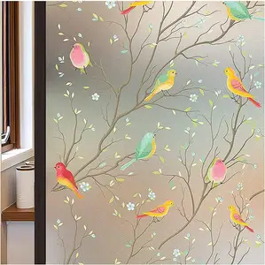 Пленка для окон с изображением цветов и птиц