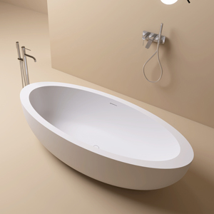 Bañera Independiente Moderna Maydon, Diseño Ovalado Elegante, Superficie Sólida de Piedra Artificial, Ecológica y Duradera, 1850 mm - Product Image 1