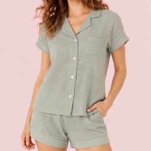 Pigiama Estivo da Donna in Lino Traspirante a Maniche Corte, Abbigliamento da Notte Personalizzato, Vendita all'Ingrosso - Product Image 2