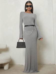 <span class=keywords><strong>Abito</strong></span> Lungo da Donna <span class=keywords><strong>in</strong></span> <span class=keywords><strong>Maglia</strong></span> a Maniche Lunghe, Vestito con Orlo a Campana Senza Cintura - Product Image 2