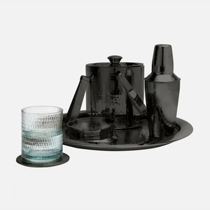 Ensemble seau à glace et shaker à cocktails en métal noir avec plateau de service, sous-verres et verre pour bar, hôtel, restaurant, usage domestique - Product Image 2
