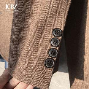 Britannique rétro laine chevrons hommes grande taille costume respirant et imperméable deux pièces veste et pantalon pour l'automne et l'hiver - Product Image 6