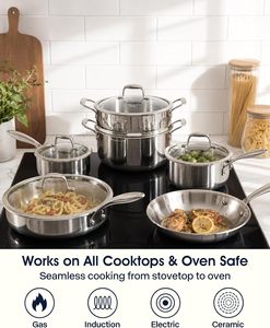 Triply Stainless Steel <b>Saucepan</b> Milk Pot Frying Pan Casserole Non-Coating 3 Layers Stainless Steel 11-Piece Cookware Set - Product Image 4