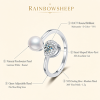 Bague de fiançailles réglable en moissanite de luxe en forme de cœur, 0,1 ct, couleur D, VVS, coupe 3EX, plaqué rhodium S925, certifiée GRA, romantique pour femme