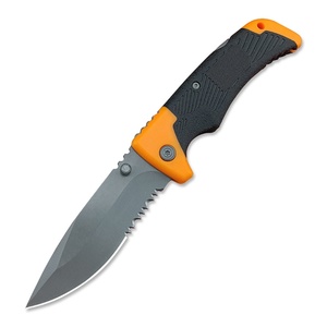 Cuchillo de Caza Plegable de Media Hoja Dentada 8Cr13Mov con Empuñadura de Goma para Camping DIY OEM - Product Image 1