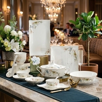 Service de table bohème de luxe 50 pièces en porcelaine fine, peint à la main, personnalisable, écologique, résistant au lave-vaisselle, idéal pour mariages et banquets