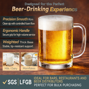 Jarra de Cerveza de Vidrio Transparente de 340 ml, Resistente y Duradera, Libre de Plomo, Apta para Lavavajillas, Sostenible, para Fiestas Modernas y Uso Doméstico - Product Image 2