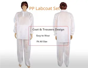 ขายส่งราคาถูกแขนยาว PP ทิ้ง Labcoat ชุดสูทเสื้อผ้าป้องกันทิ้งเสื้อ Lab แบบกําหนดเอง
