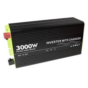 النقي موجة جيبية 12V 24VDC إلى 120V 220V AC شاحن بطارية 1000W 2000W 3000W جميع في واحد سيارة العاكس