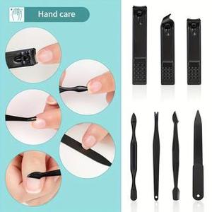 Kit profesional de cuidado de uñas 10 en 1, estuche de viaje de cuero negro, cortaúñas portátil, set de manicura para adultos - Product Image 5