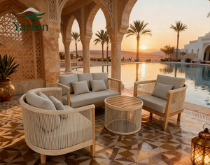 طقم أريكة خارجية فاخرة من الخشب والبلاستيك، مقاومة للماء والأشعة فوق البنفسجية، أثاث من الروطان المركب، طقم أريكة للحدائق والمطاعم والفنادق - Product Image 1