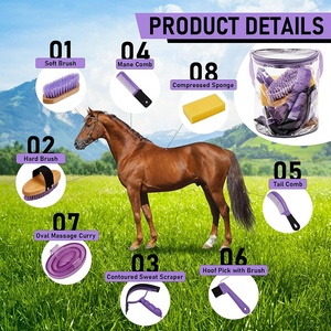 Kit de aseo para caballos de 9 piezas, suministros de <span class=keywords><strong>baño</strong></span> para caballos, Juego de cepillos para caballos con bolsa organizadora - Product Image 3